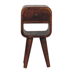 Solid Wood Extra Mini Chestnut Curve Lower Nightstand, 1-Drawer, 1 Open-Slot, Nordic Legs, Dark Brown