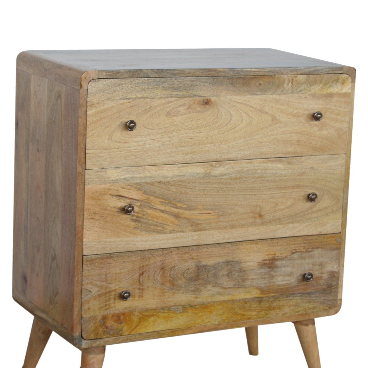 Curved Oak-ish Chest, 3-Drawers, Nordic Legs, Light Brown