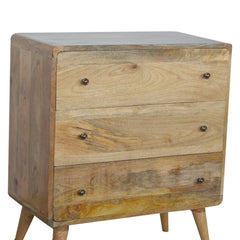 Curved Oak-ish Chest, 3-Drawers, Nordic Legs, Light Brown
