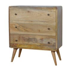 Curved Oak-ish Chest, 3-Drawers, Nordic Legs, Light Brown
