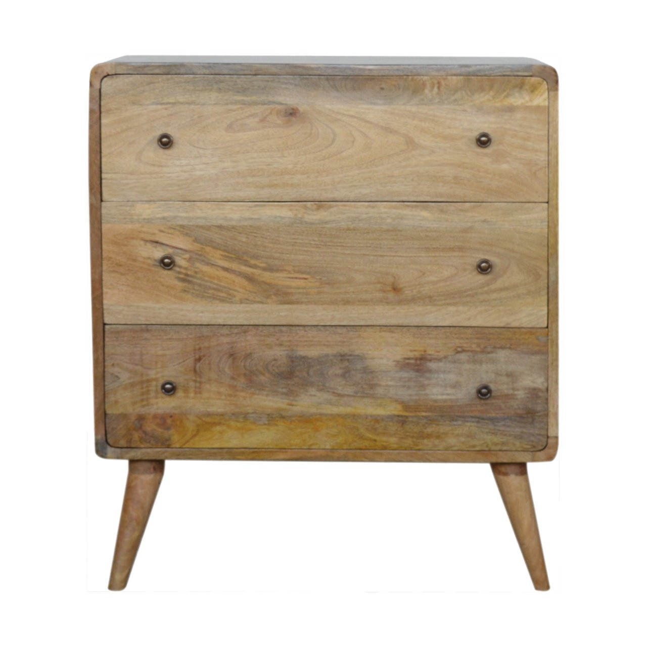 Curved Oak-ish Chest, 3-Drawers, Nordic Legs, Light Brown