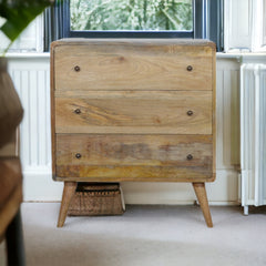 Curved Oak-ish Chest, 3-Drawers, Nordic Legs, Light Brown