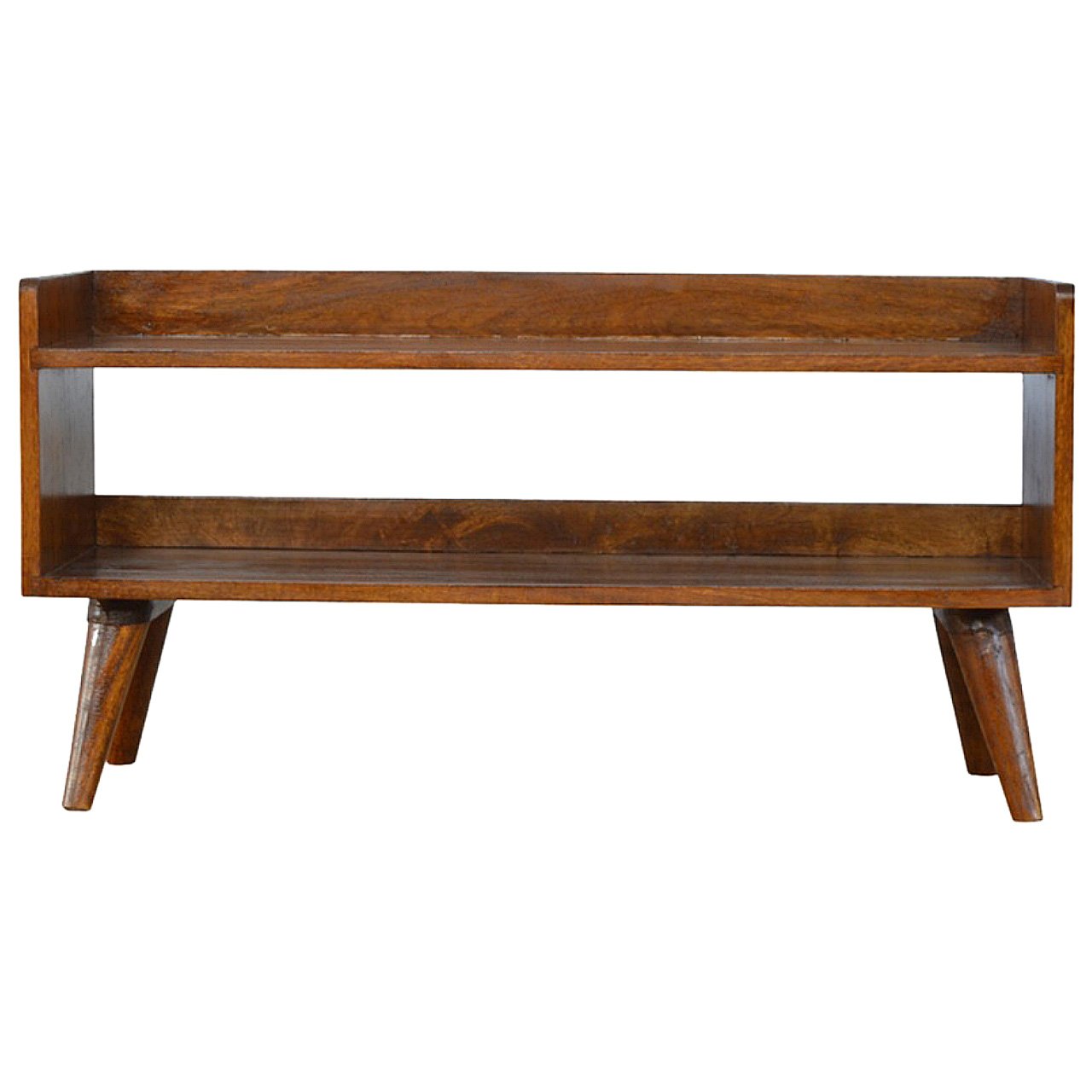 Solid Wood Nordic Storage Bench, Open Storage, Chestnut, Brown