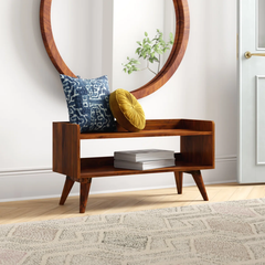 Solid Wood Nordic Storage Bench, Open Storage, Chestnut, Brown