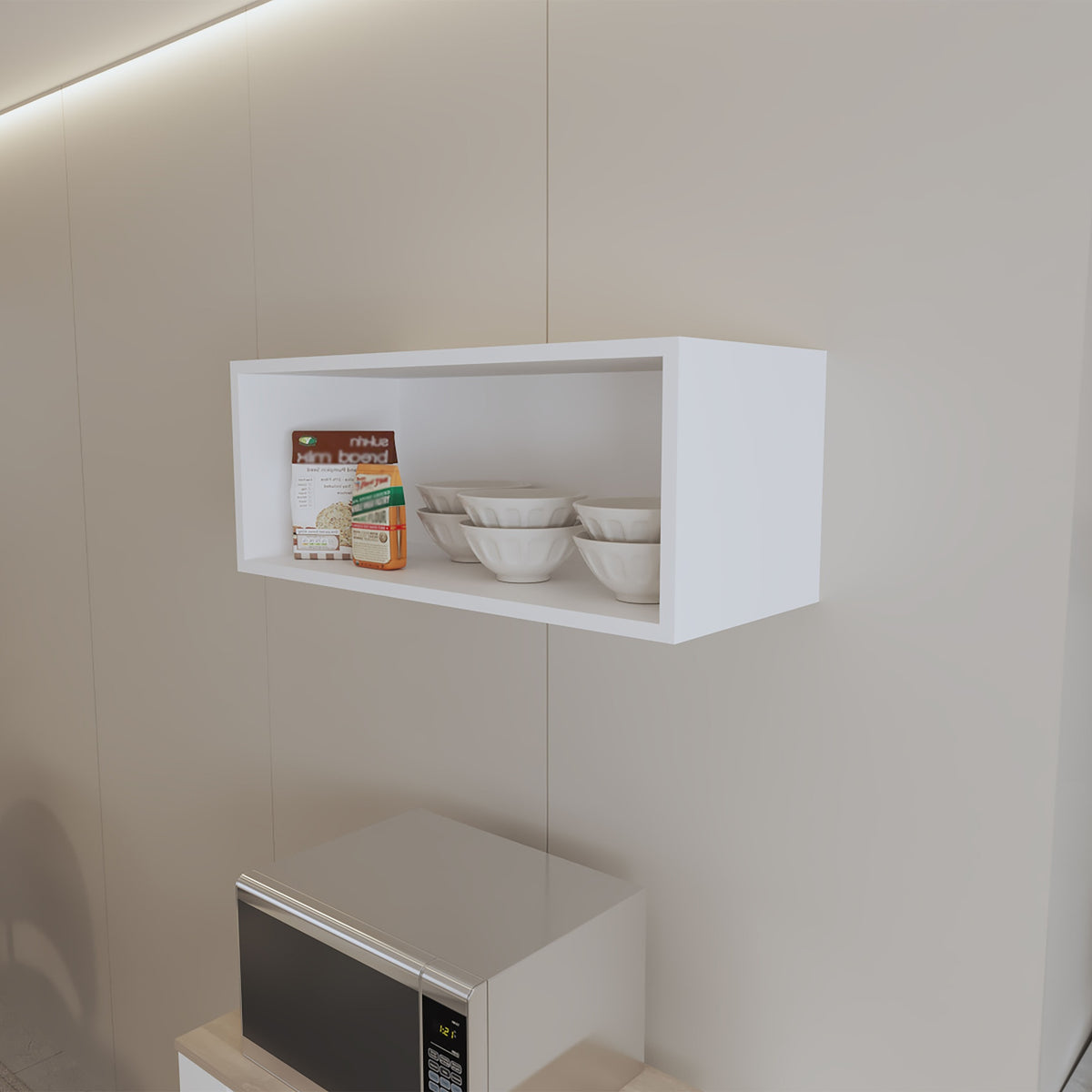 Hard Rock Wall Cabinet in Melamine with Open Storage, Black