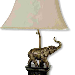 29" Tall Polyresin Elephant Table Lamp w/ Antique Gold finish, White Shade
