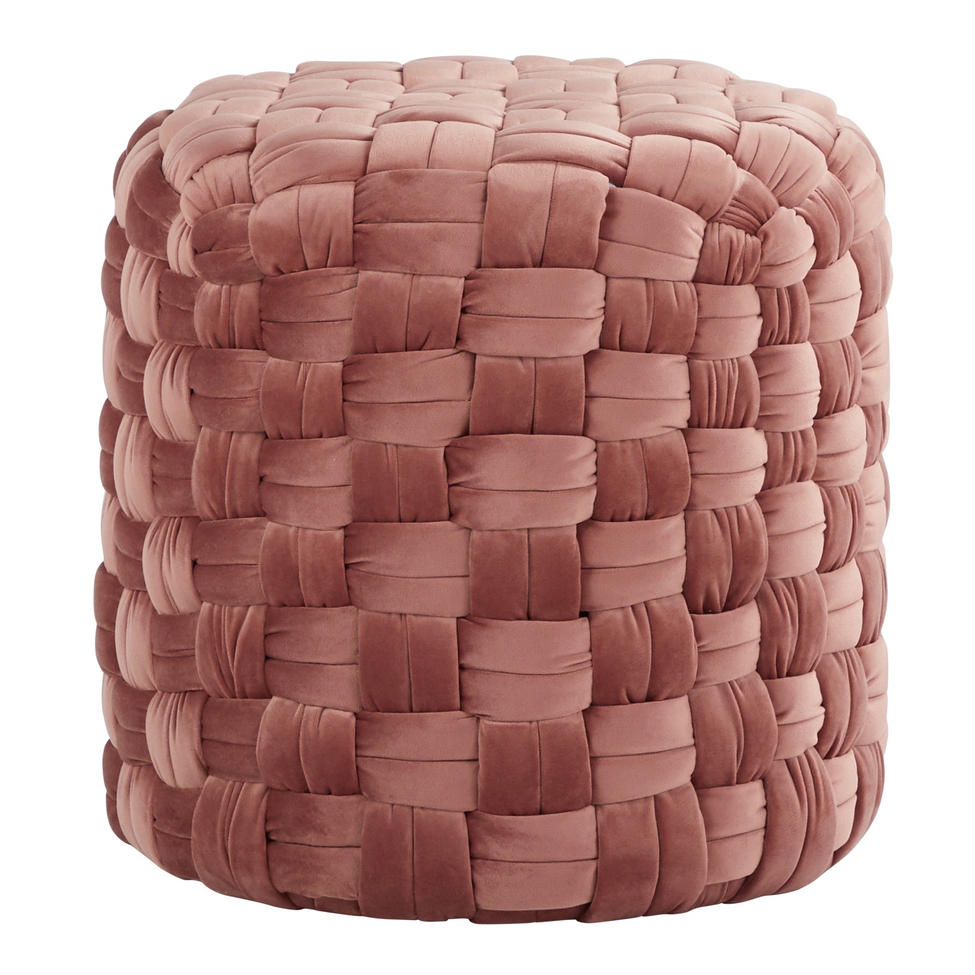 Braided Round 16" Ottoman in Blush Pink Velvet by LumiSource