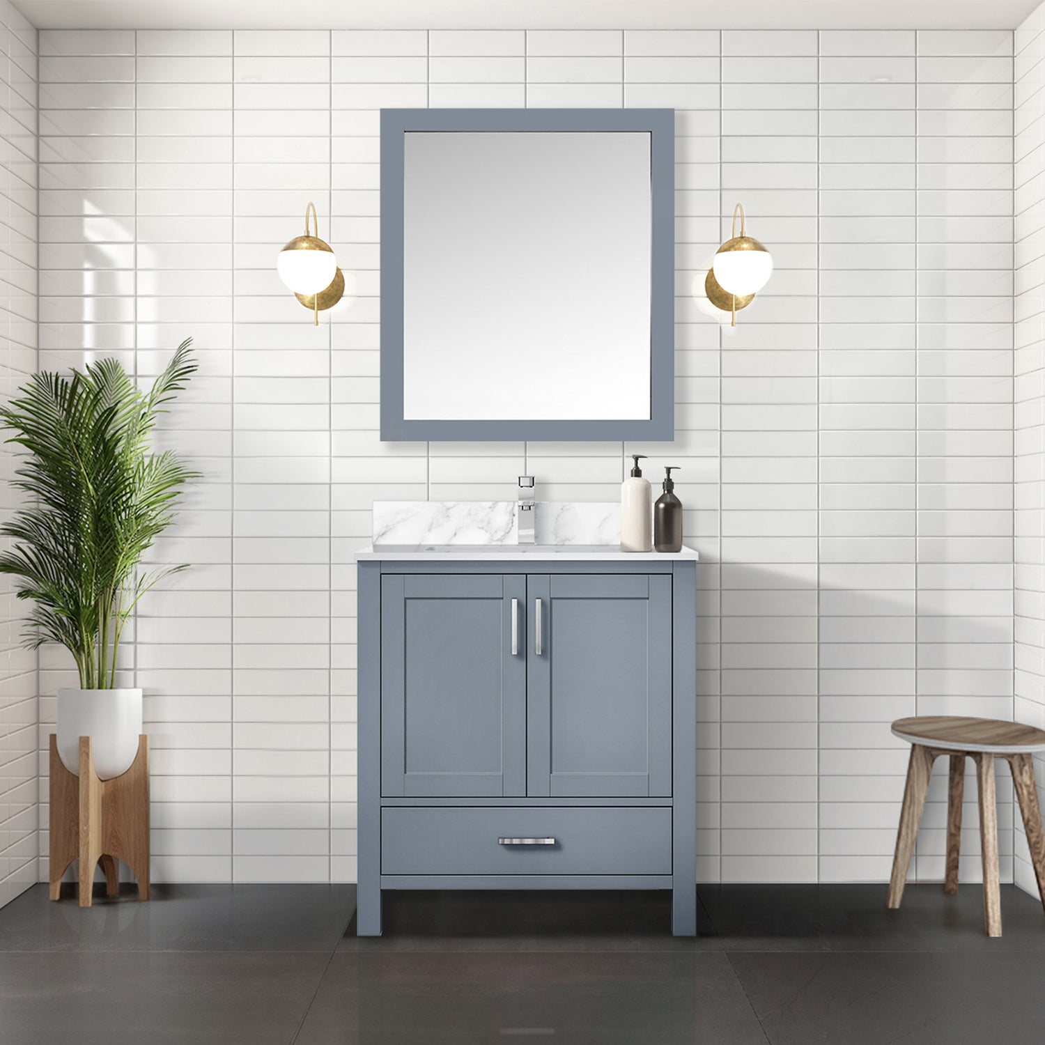 Dark Grey Bath Vanity 30 in. W x 22 in. D, and 28 in. Mirror