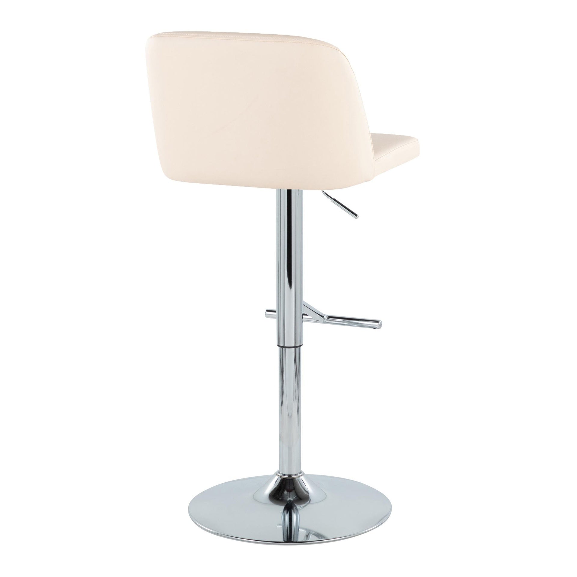 Toriano Contemporary Adjustable Barstool with Swivel in Cream Faux Leather and Chrome Metal with Straight T Footrest by LumiSource - Set of 2