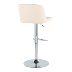 Toriano Contemporary Adjustable Barstool with Swivel in Cream Faux Leather and Chrome Metal with Straight T Footrest by LumiSource - Set of 2