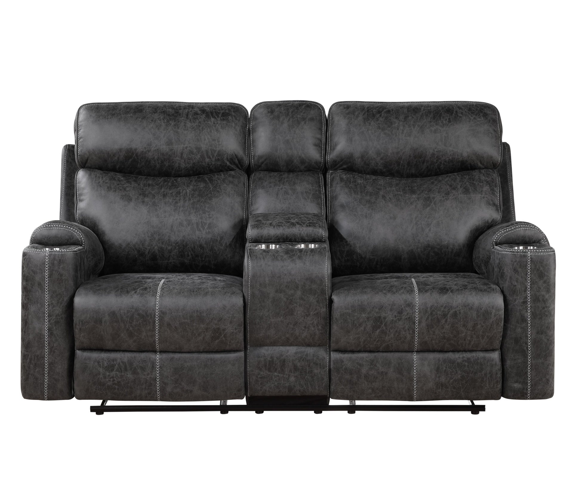 Hirah Dark Gray Microfiber Manual Recliner Loveseat with Cupholder Function and Built-in USB Port