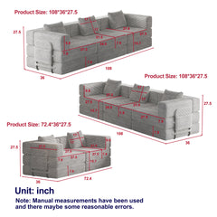 8 seater folding sofa bed, corduroy fabric sofa with side storage pockets and cushions, comfortable folding sofa bed for living room, bedroom and study, carpeted sofa.