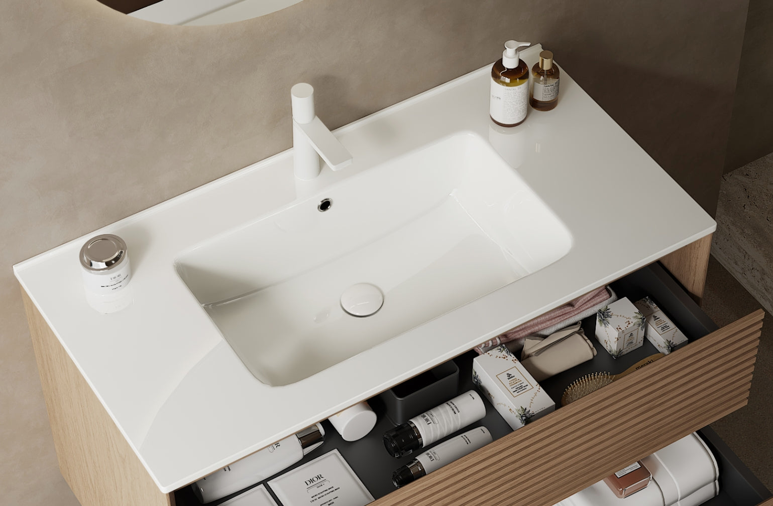 BRON 36" Bathroom Countertop with  White Ceramic Basin, NO Cabinet (90B)