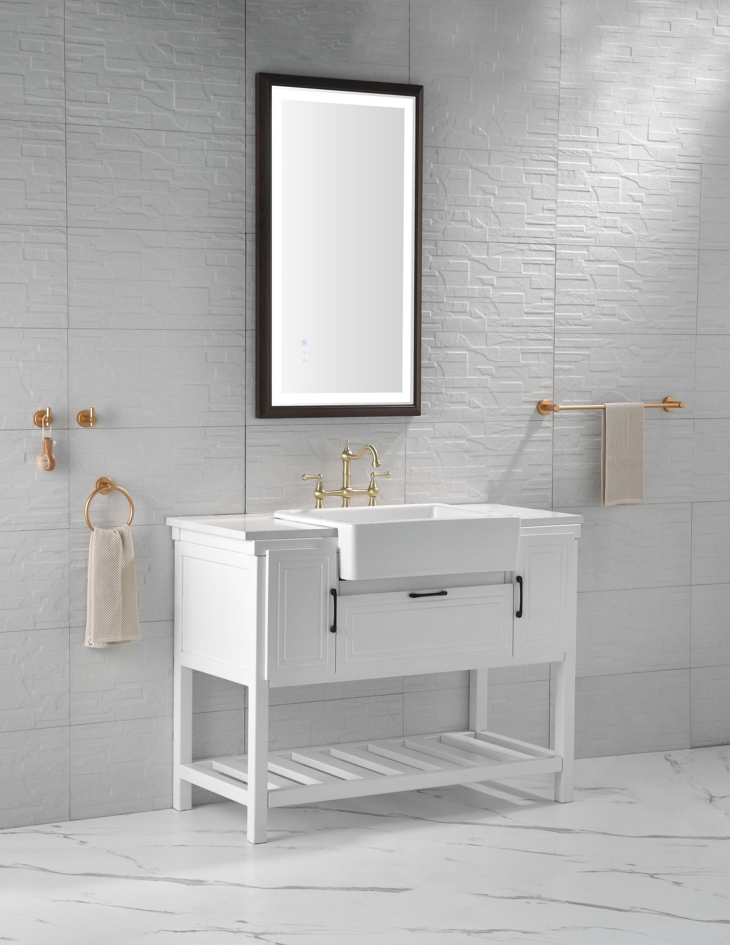 40 x 24 Inch LED Bathroom Mirror with Aluminum Frame, Wall Mounted Vanity Mirror, Anti-Fog, Memory, 3 Colors, Stepless Dimmable