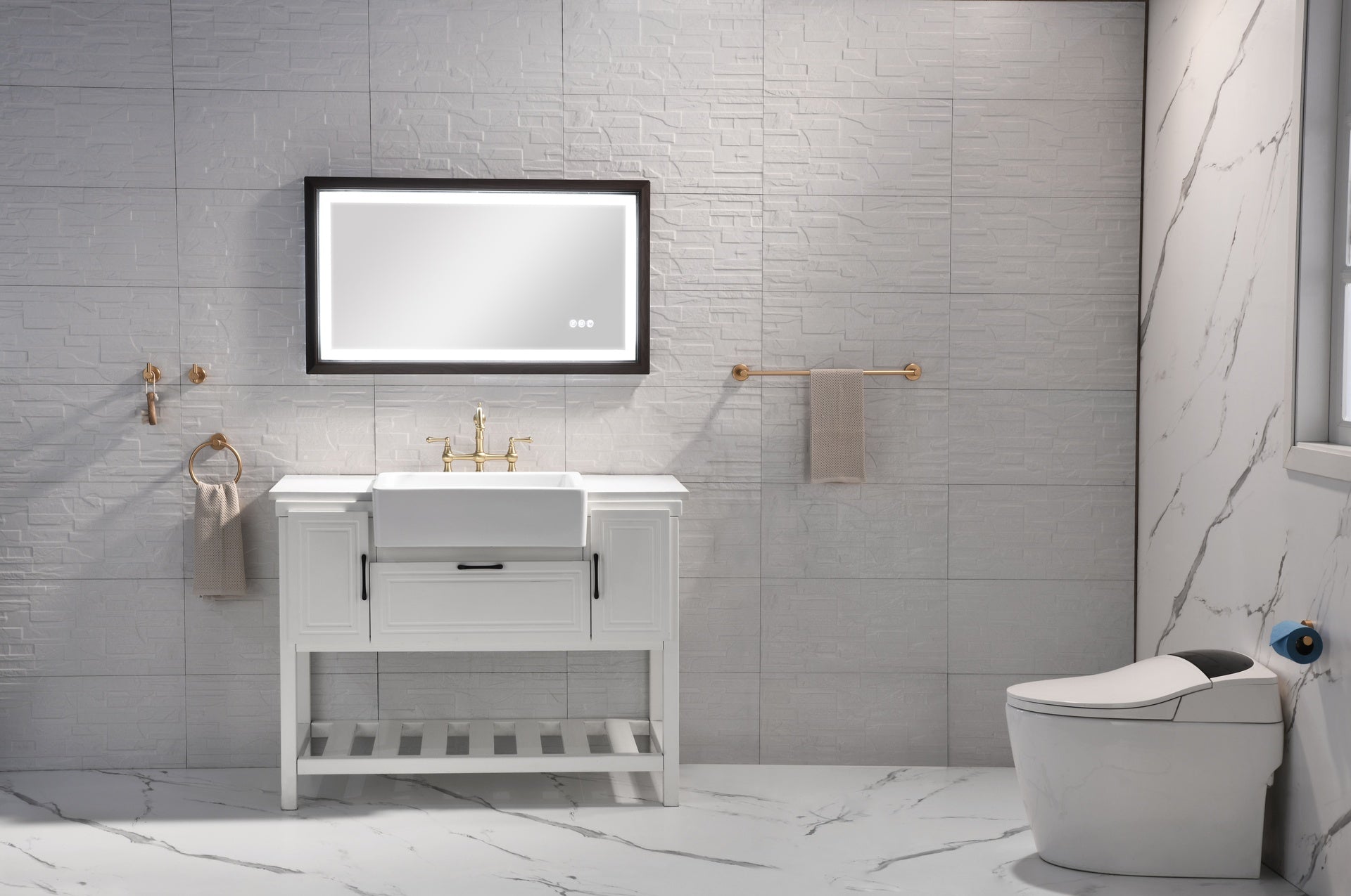 40 x 24 Inch LED Bathroom Mirror with Aluminum Frame, Wall Mounted Vanity Mirror, Anti-Fog, Memory, 3 Colors, Stepless Dimmable