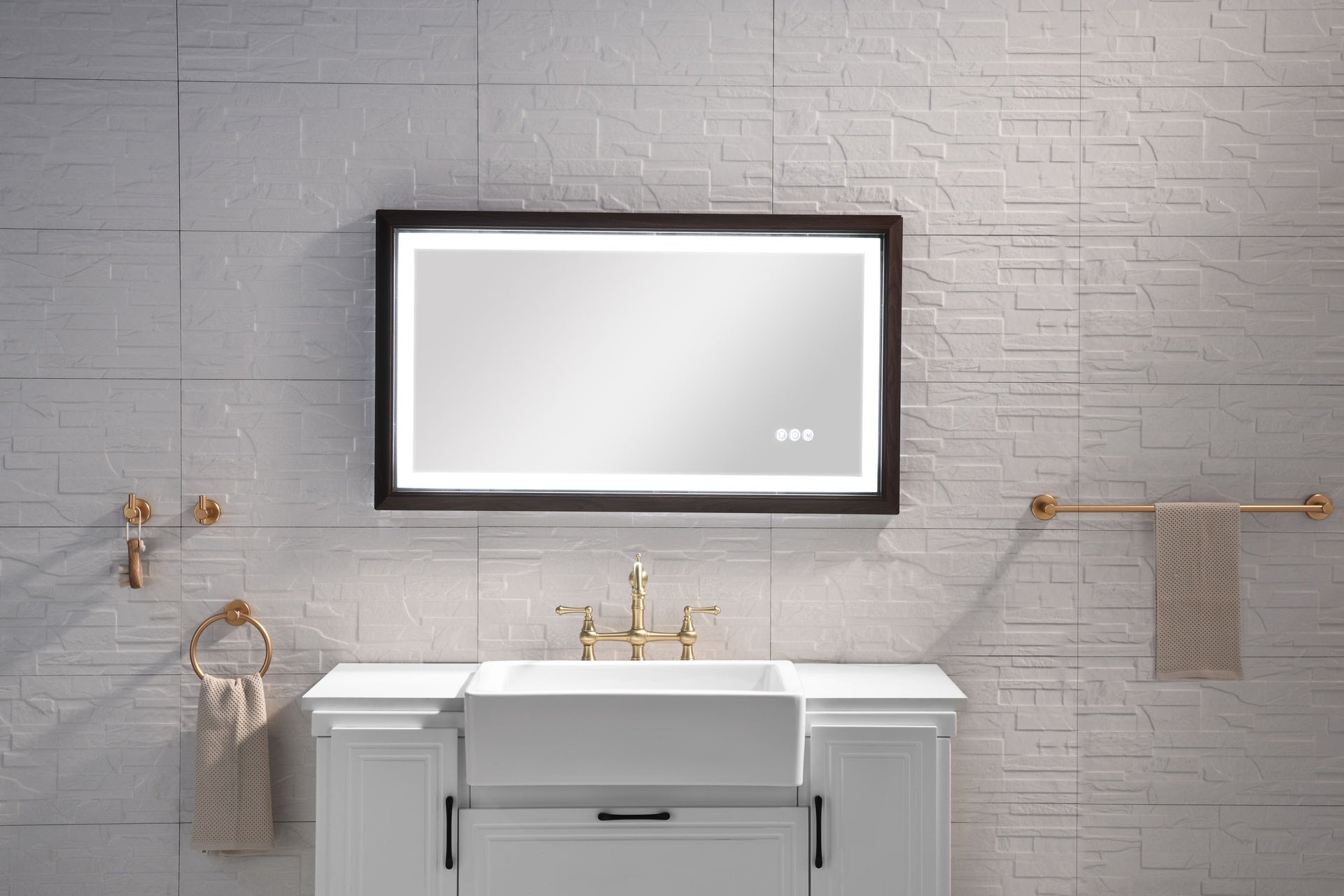 40 x 24 Inch LED Bathroom Mirror with Aluminum Frame, Wall Mounted Vanity Mirror, Anti-Fog, Memory, 3 Colors, Stepless Dimmable