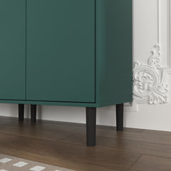 Tempered Glass Door Tall Storage Bookcase with adjustable board, 4 doors MDF painting finished cabinet, Green, Living room Bedroom storage