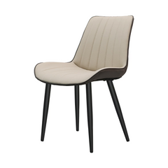 Khaki + Grey PU Leather Dining Chair with Metal Legs, Wave Pattern Upholstered Armless Chair Set of 4 for Kitchen, Restaurant, Living, Meeting Room