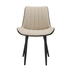 Khaki + Grey PU Leather Dining Chair with Metal Legs, Wave Pattern Upholstered Armless Chair Set of 4 for Kitchen, Restaurant, Living, Meeting Room