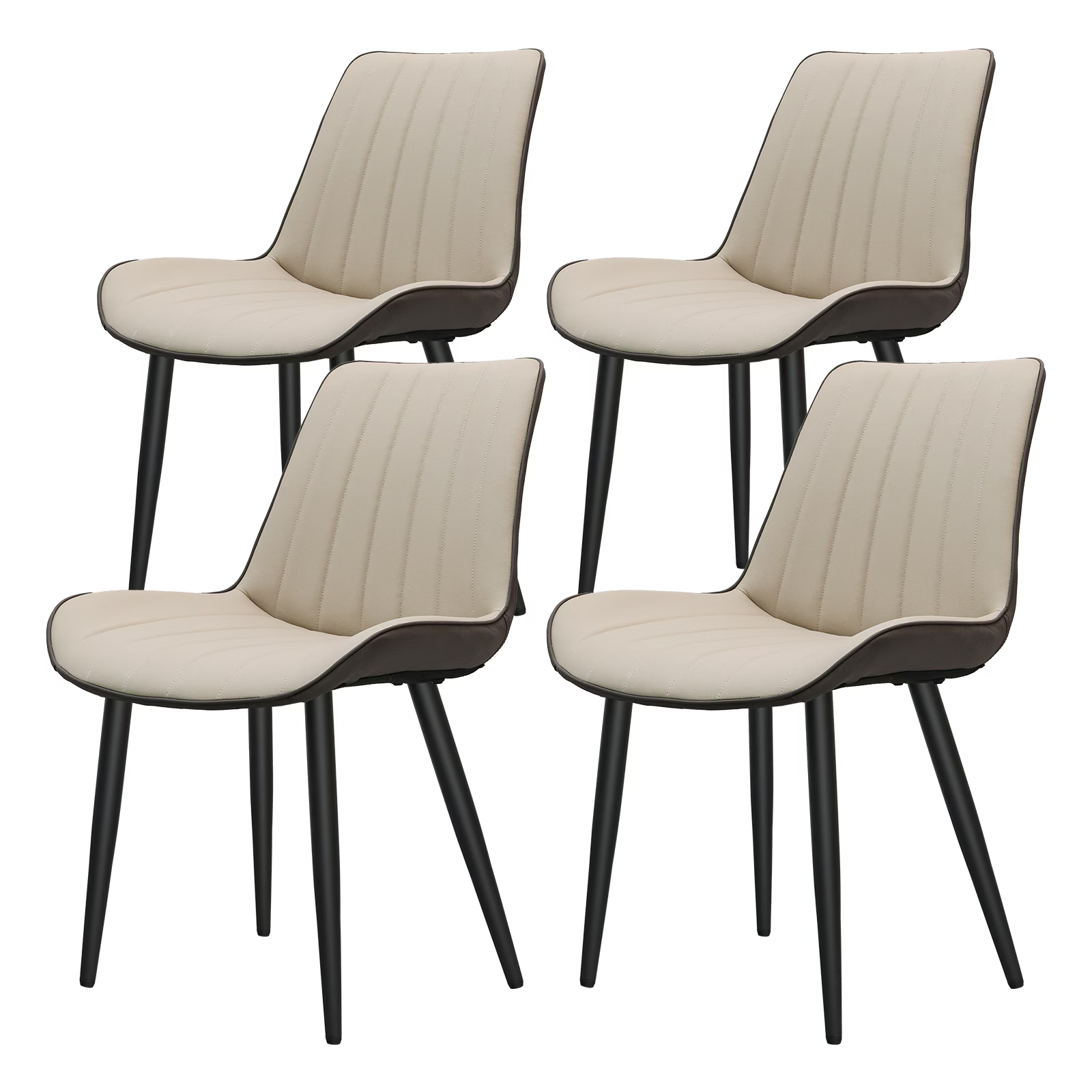 Khaki + Grey PU Leather Dining Chair with Metal Legs, Wave Pattern Upholstered Armless Chair Set of 4 for Kitchen, Restaurant, Living, Meeting Room