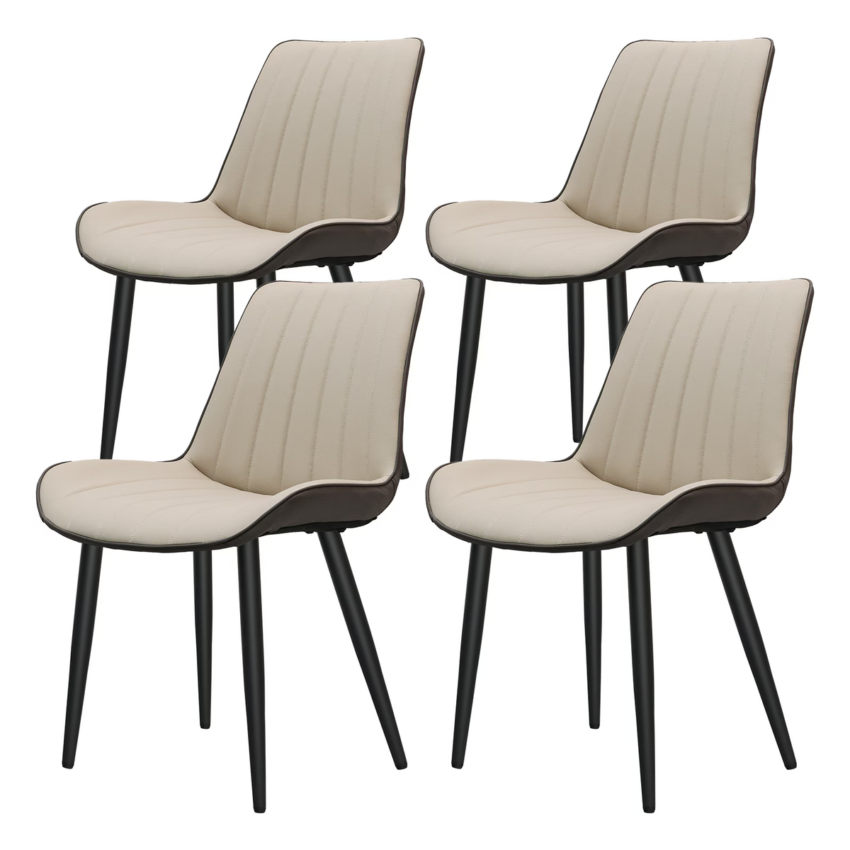 Khaki + Grey PU Leather Dining Chair with Metal Legs, Wave Pattern Upholstered Armless Chair Set of 4 for Kitchen, Restaurant, Living, Meeting Room