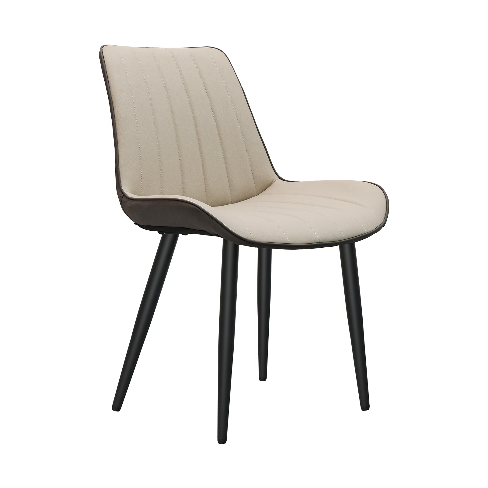 Khaki + Grey PU Leather Dining Chair with Metal Legs, Wave Pattern Upholstered Armless Chair Set of 4 for Kitchen, Restaurant, Living, Meeting Room