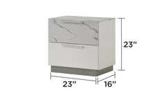 Mist Nightstand – Two-Tone High-Gloss Marble & Lacquer Finish with Two Drawers, Velvet-Lined Interior, and a Compact Elegant Design  same as B009P309328 (CA inventory)