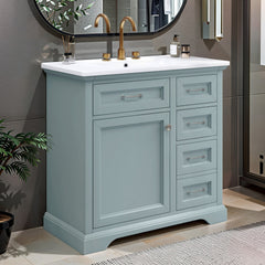36" Bathroom Vanity Set with Ceramic Undermount Sink, 2 Tip-Out Drawers & Soft-Close Hinges, Modern Grey