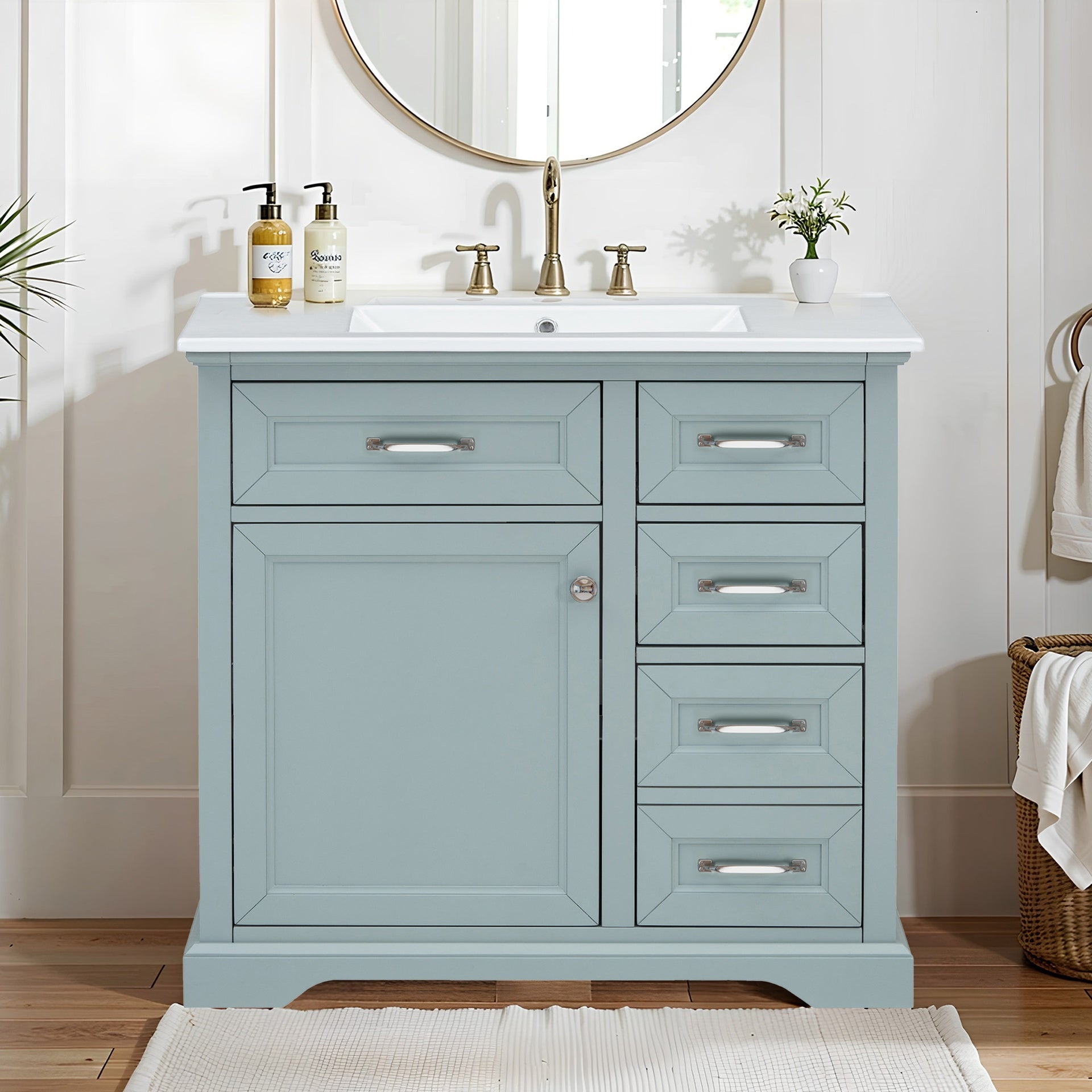 36" Bathroom Vanity Set with Ceramic Undermount Sink, 2 Tip-Out Drawers & Soft-Close Hinges, Modern Grey