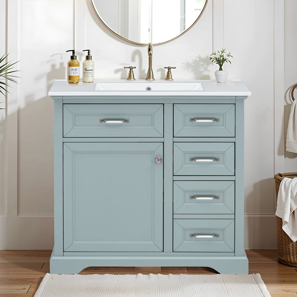 36" Bathroom Vanity Set with Ceramic Undermount Sink, 2 Tip-Out Drawers & Soft-Close Hinges, Modern Grey
