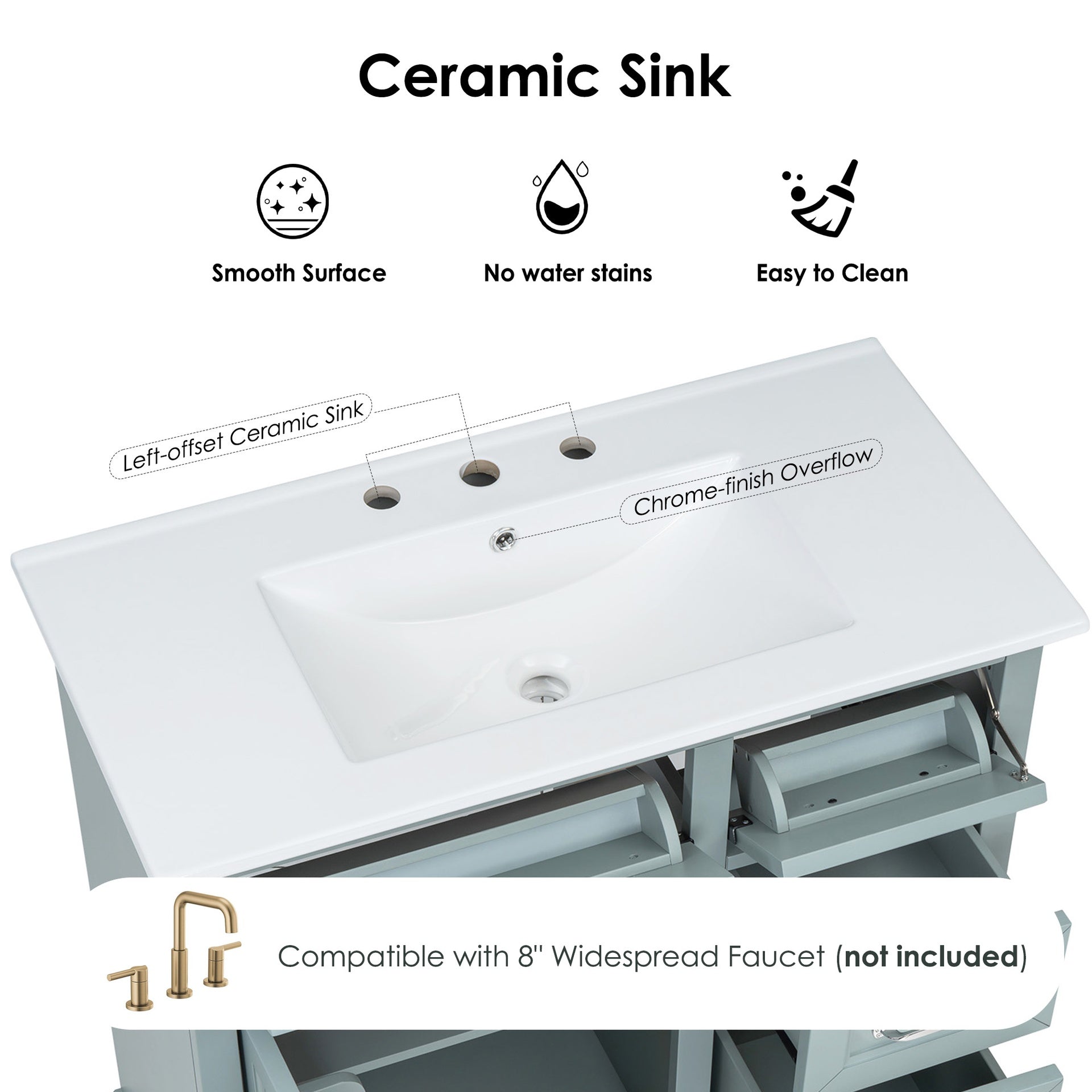 36" Bathroom Vanity Set with Ceramic Undermount Sink, 2 Tip-Out Drawers & Soft-Close Hinges, Modern Grey