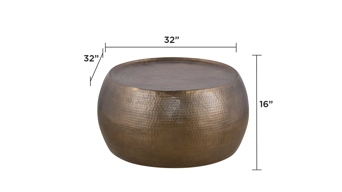 CT501 & ET501 Modern Contemporary Round Aluminum material 32" Coffee Table and 21"Height End Table Set 2PC Tables with Glossy Hand Hammered Design Antique Gold