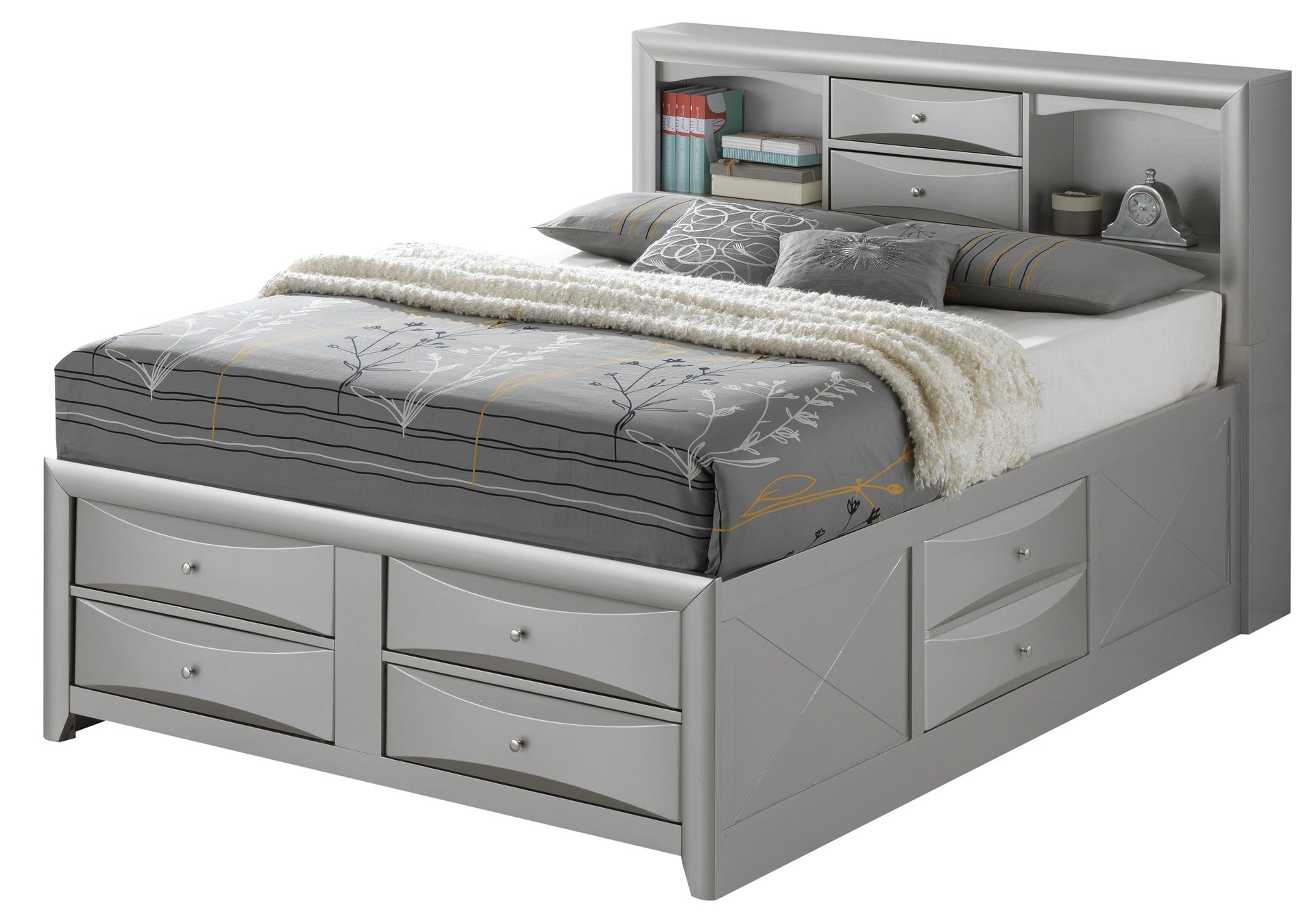 Contemporary Silver Champagne King Storage Bed