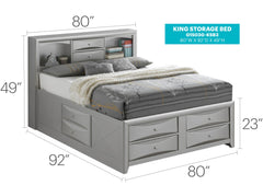 Contemporary Silver Champagne King Storage Bed
