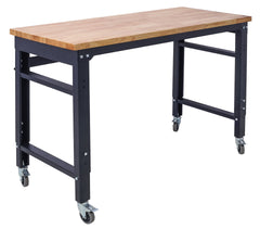Workbench - 48" Wide Rolling Workbenches for Garage - Adjustable Height, Workshop Tool Bench, Metal with rubber Wood Top
