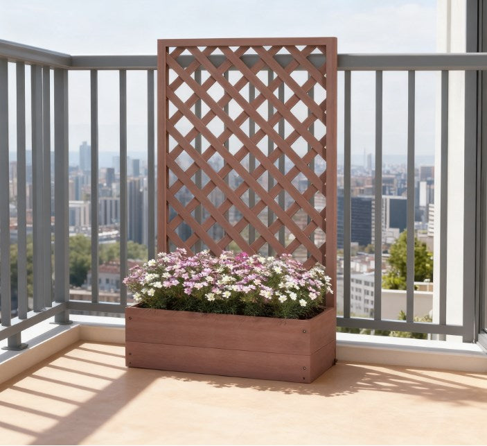 Wooden Garden Bed,Raised Garden Bed Planting Planter Box with Trellis and Drain Holes for Climbing Vine Plants