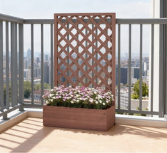 Wooden Garden Bed,Raised Garden Bed Planting Planter Box with Trellis and Drain Holes for Climbing Vine Plants