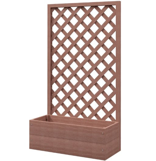 Wooden Garden Bed,Raised Garden Bed Planting Planter Box with Trellis and Drain Holes for Climbing Vine Plants
