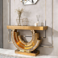 New Design Crushed Diamond Mirrored Console Table  Entryway Table with Diamond Inlay Long Accent Table Glass Sofa Table for Home Decor(Brown)