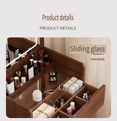 (48cm)(Walnut) 3 in 1 Vanity Desk with Plip Top Mirror,Small Make Up Vanity Set with Visible Glass Desktop, Compact Makeup Vanity with 3 Drawers, Dressing Table