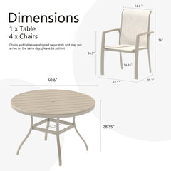5 Pieces Patio Dining Set, Patio Furniture Set of 4 Patio Stackable Dining Chairs and 40.6" Outdoor Metal Round Table