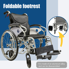 Aluminum alloy multi-function wheelchair. Unique 6 tire design. Quickly switch between self-use and companion mode. Color Foggy Silver