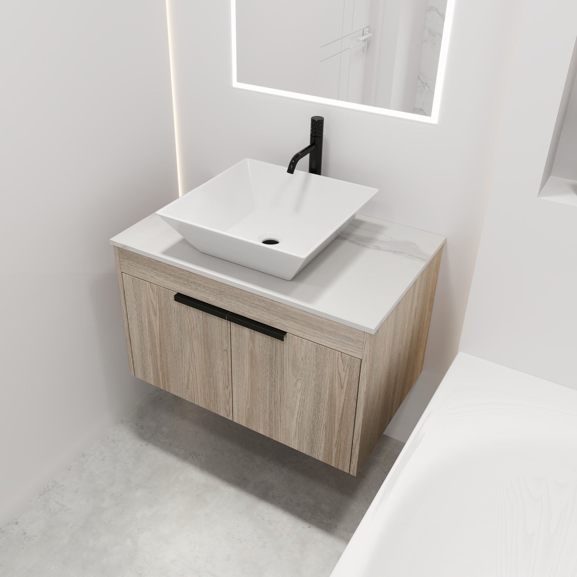 30 " Modern Design Float Bathroom Vanity With Ceramic Basin Set,  Wall Mounted White Vanity  With Soft Close Door,KD-Packing,KD-Packing,2 Pieces Parcel(TOP-BAB101MOWH)
