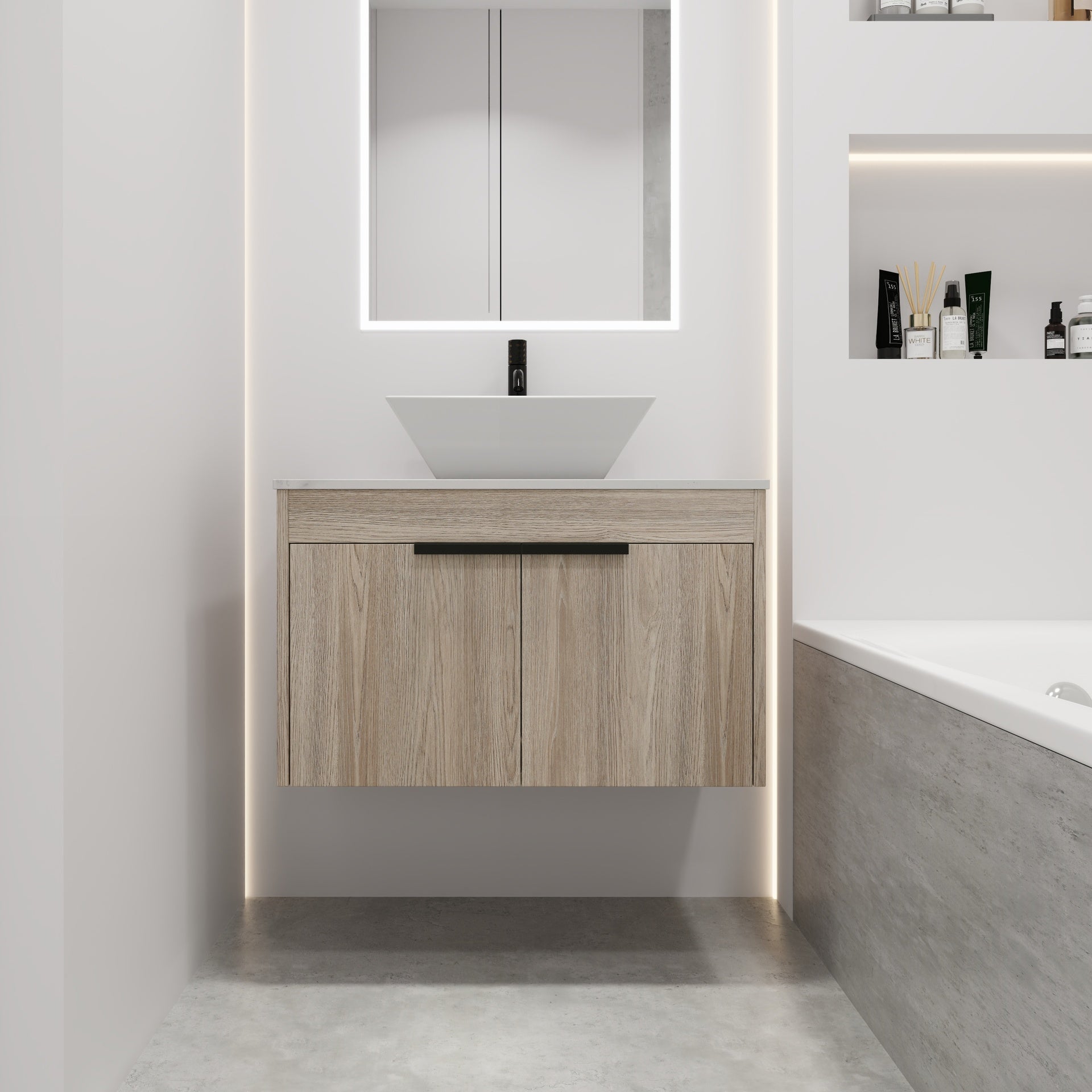 30 " Modern Design Float Bathroom Vanity With Ceramic Basin Set,  Wall Mounted White Vanity  With Soft Close Door,KD-Packing,KD-Packing,2 Pieces Parcel(TOP-BAB101MOWH)