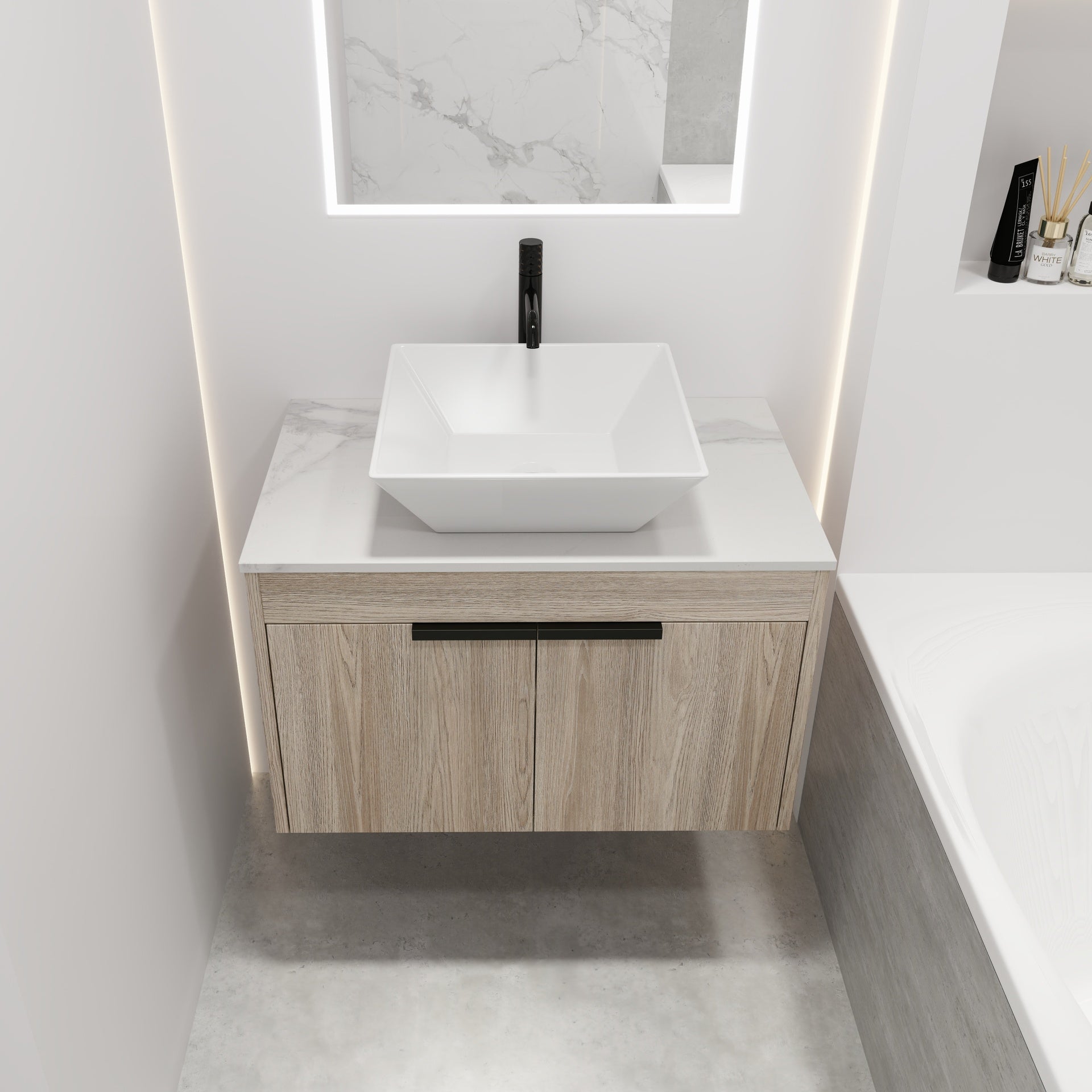 30 " Modern Design Float Bathroom Vanity With Ceramic Basin Set,  Wall Mounted White Vanity  With Soft Close Door,KD-Packing,KD-Packing,2 Pieces Parcel(TOP-BAB101MOWH)