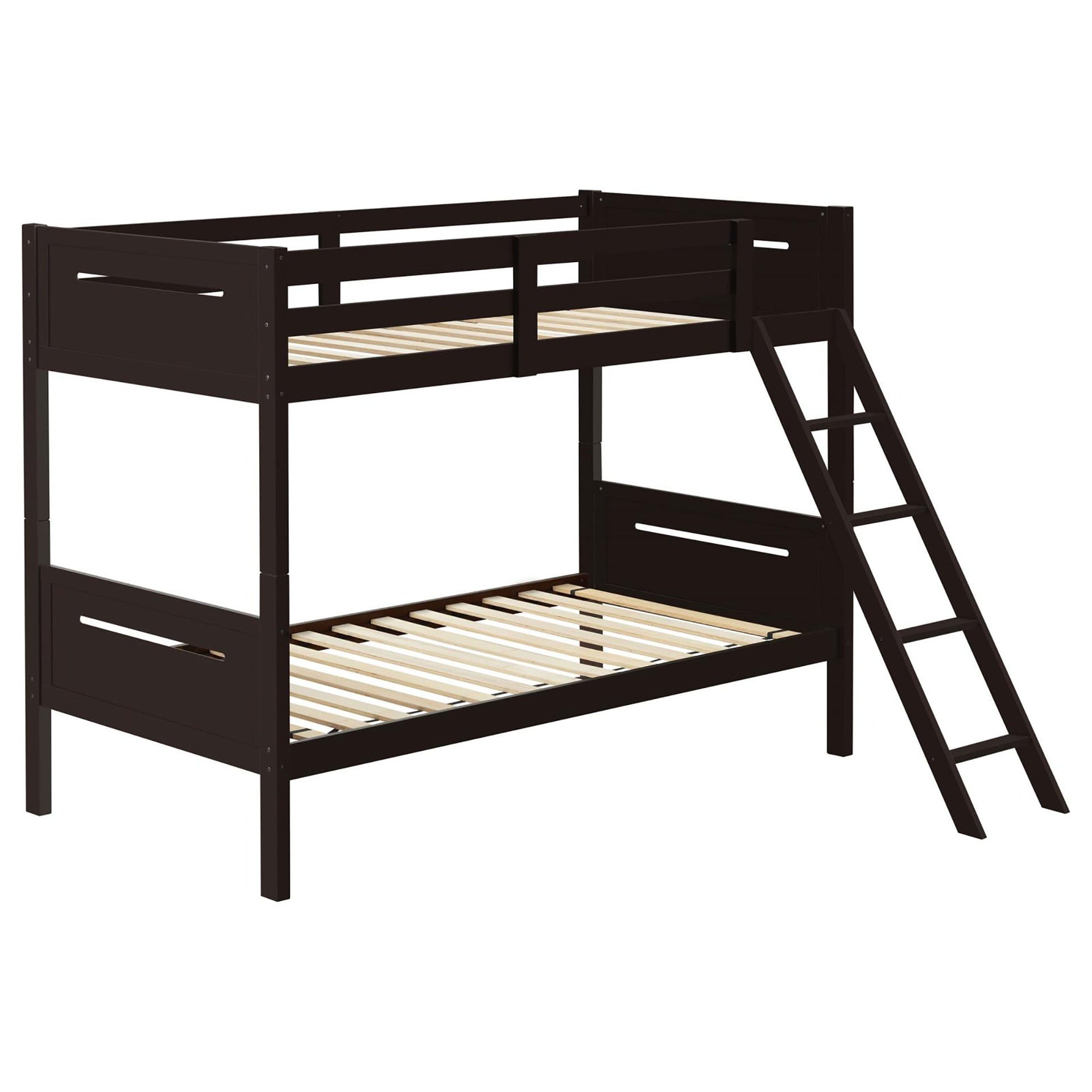 Espresso Twin/Twin Bunk Bed with Built-in Ladder