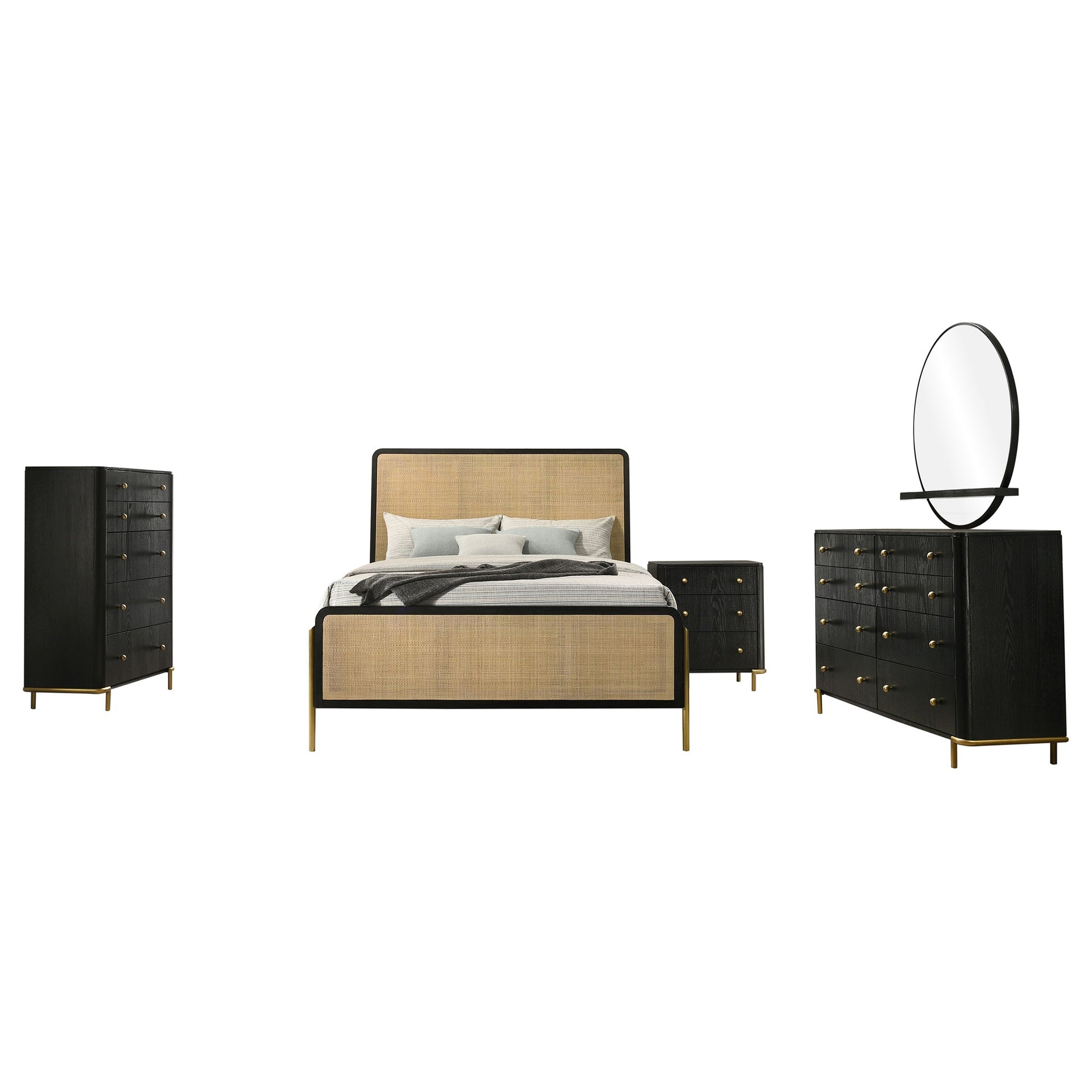 Anser Black and Natural 5-piece Queen Bedroom Set