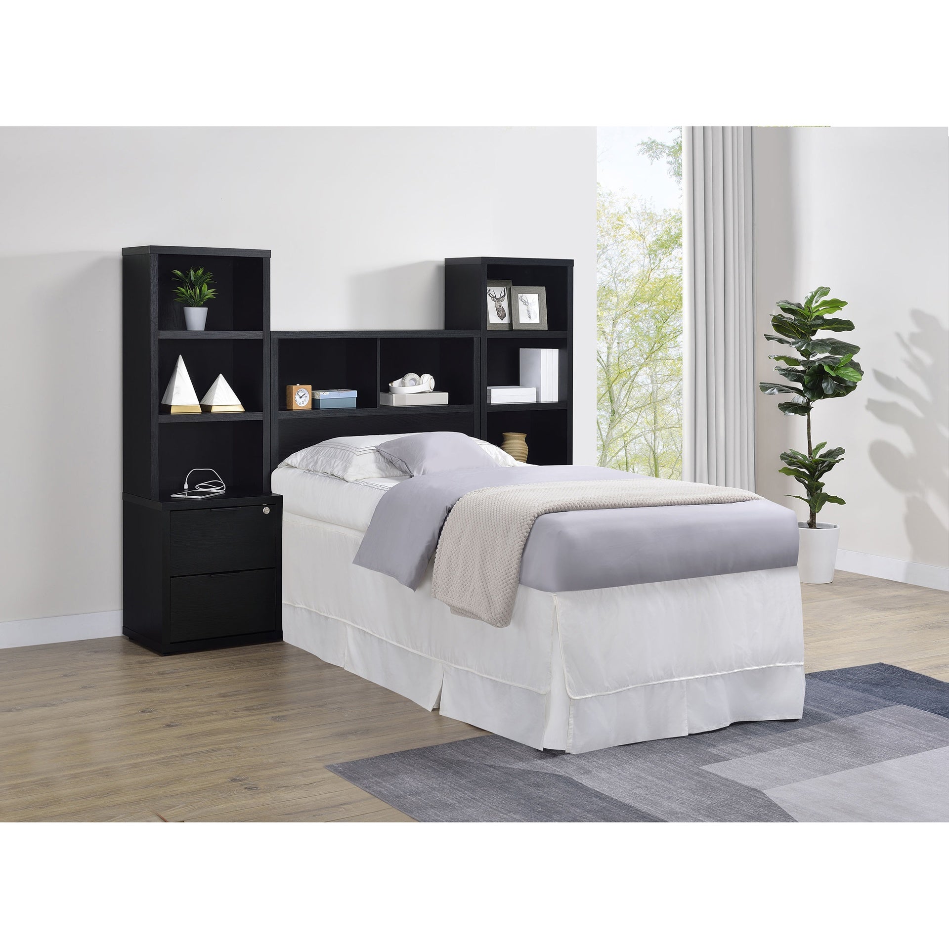 Geary Black 3-piece Twin Bedroom Set with Bookcase Headboard