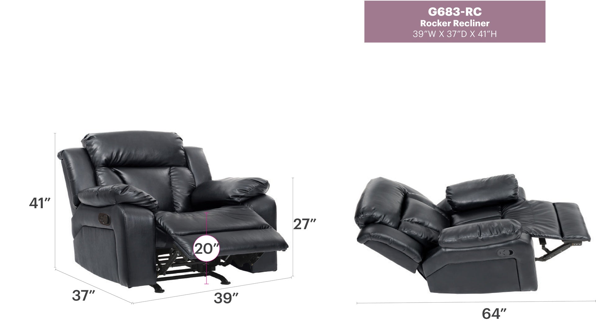 Elegant Padded Arm Recliner In Black