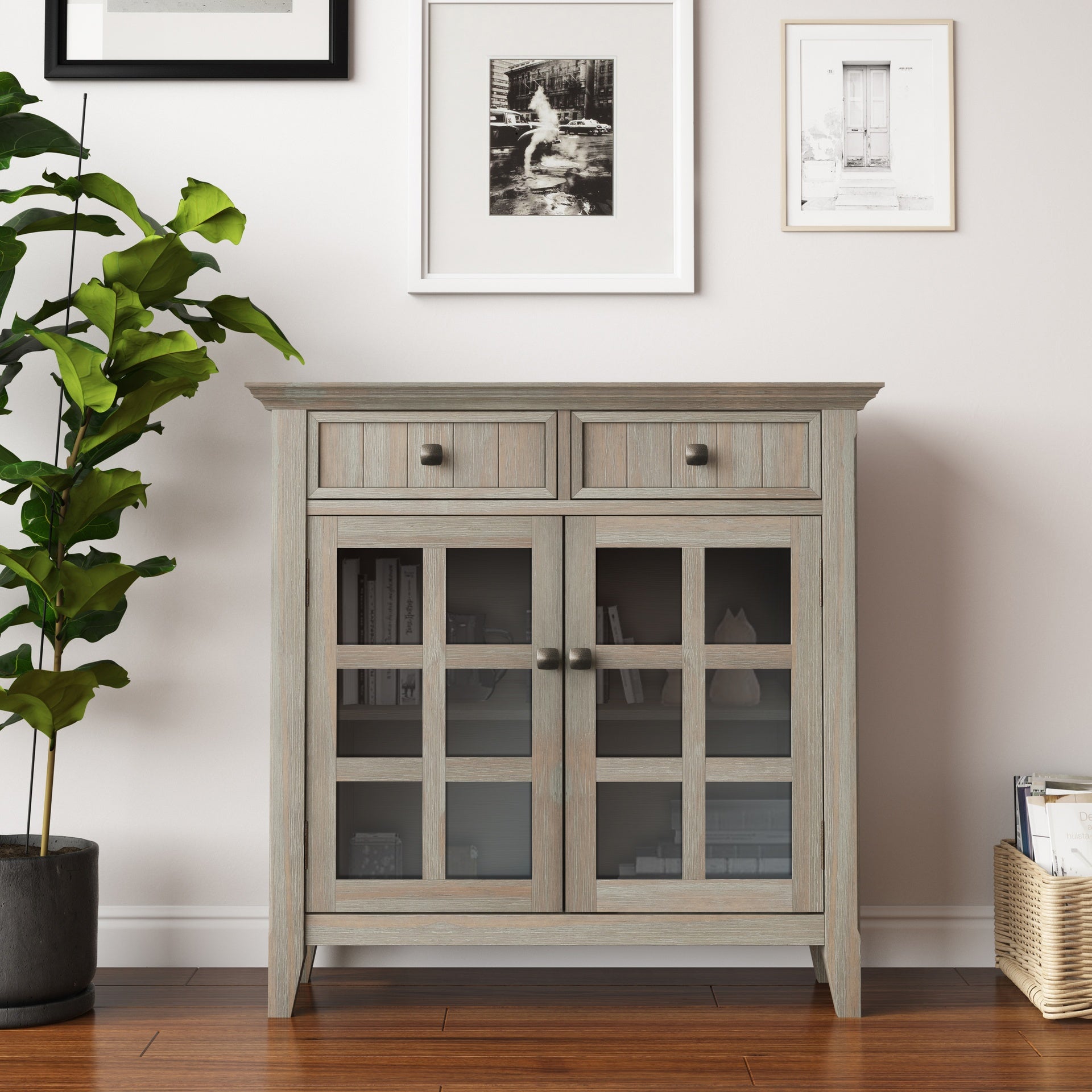Acadian 36 inch Wide Solid Wood Entryway Storage Cabinet in Distressed Grey
